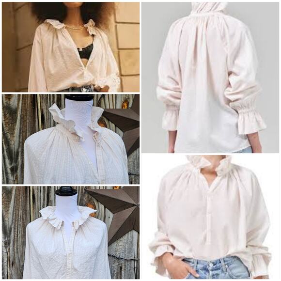 Ruffle Collar Blouse CoH Iris Size M Pink White Stripe Ivory Citizens Humanity - Picture 1 of 10
